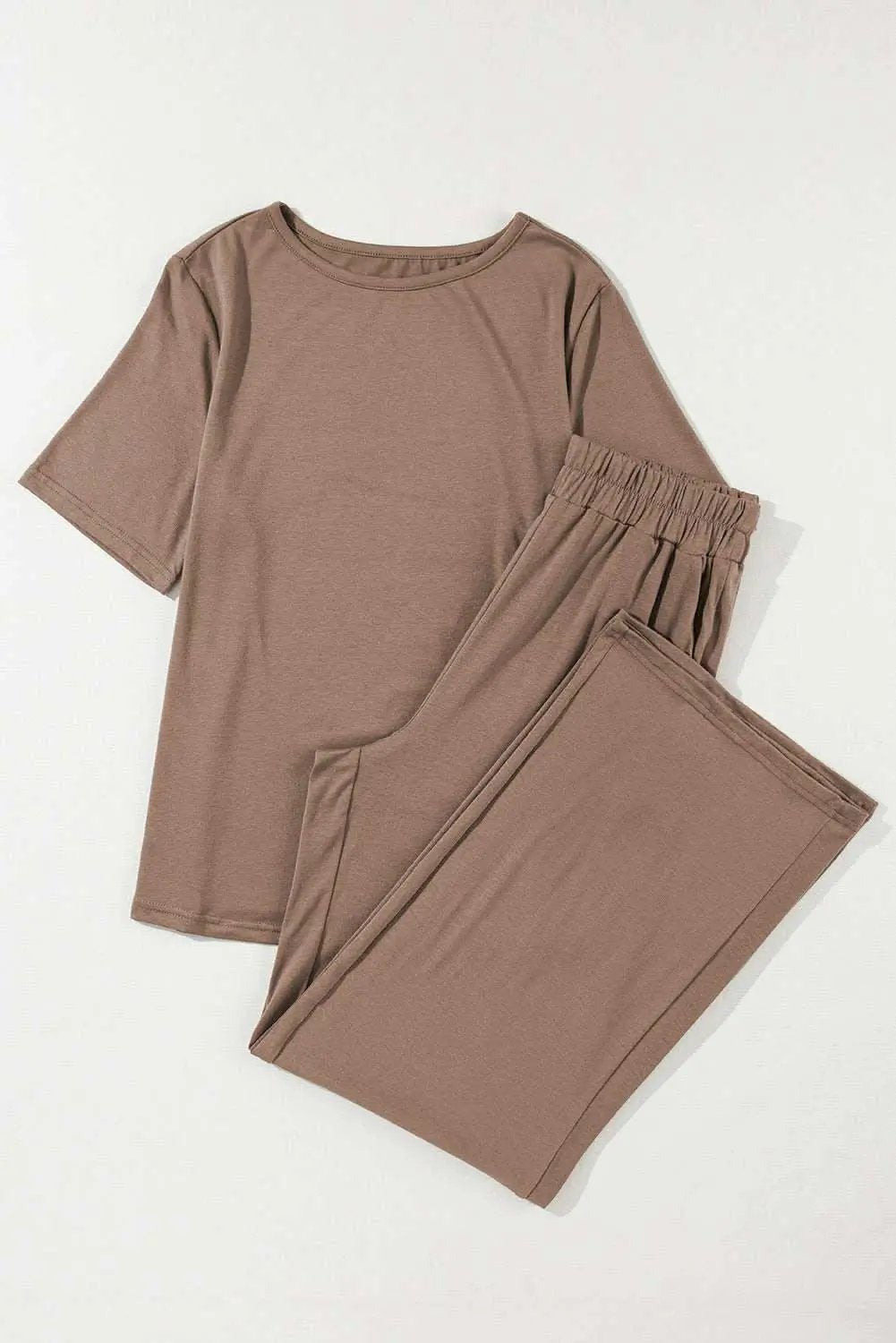 Smoke Gray Solid Color T Shirt 2pcs Wide Leg Pants Set - Love Salve